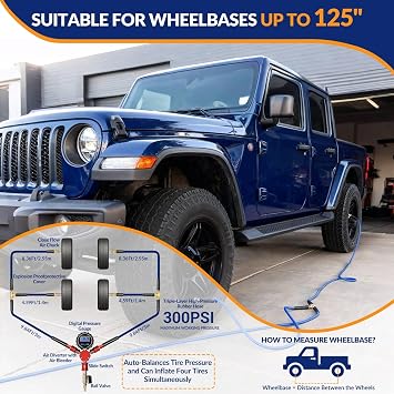 MILADO 4 Way Tire Inflator, 4 Tire Inflation Deflation System, 4 Tire Air Up Down System, Off Road Tire Inflator with Gauge, Air Down Tire Deflators Kit for Trucks Jeeps Fits Up to 125