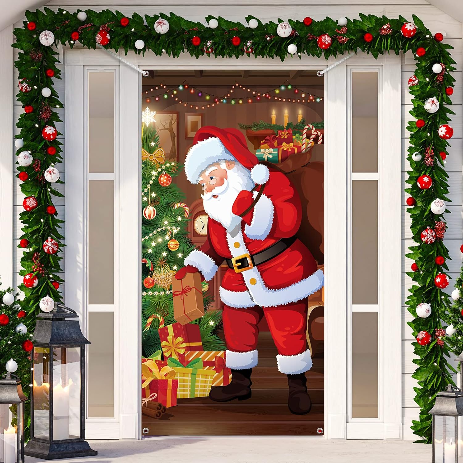 Merry Christmas Door Cover Christmas Hanging Banner Santa