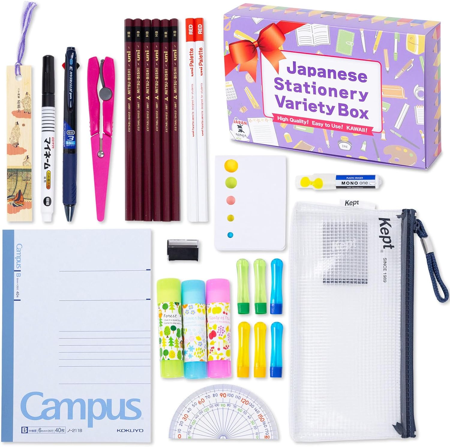 Stationery Gift Made in Japan Stationery Japanese Brand Item Set; Pen Notebook Magic Maker Eraser and More, 14 Item, 27 Piece Set for Teens Back to School
