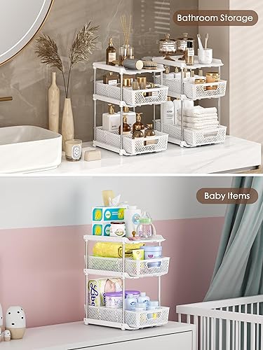 Miniatura 6 de DABIGE 2 organizadores y almacenamiento de baño de 3 niveles, organizador extraíble para debajo del fregadero con divisores, organizadores y