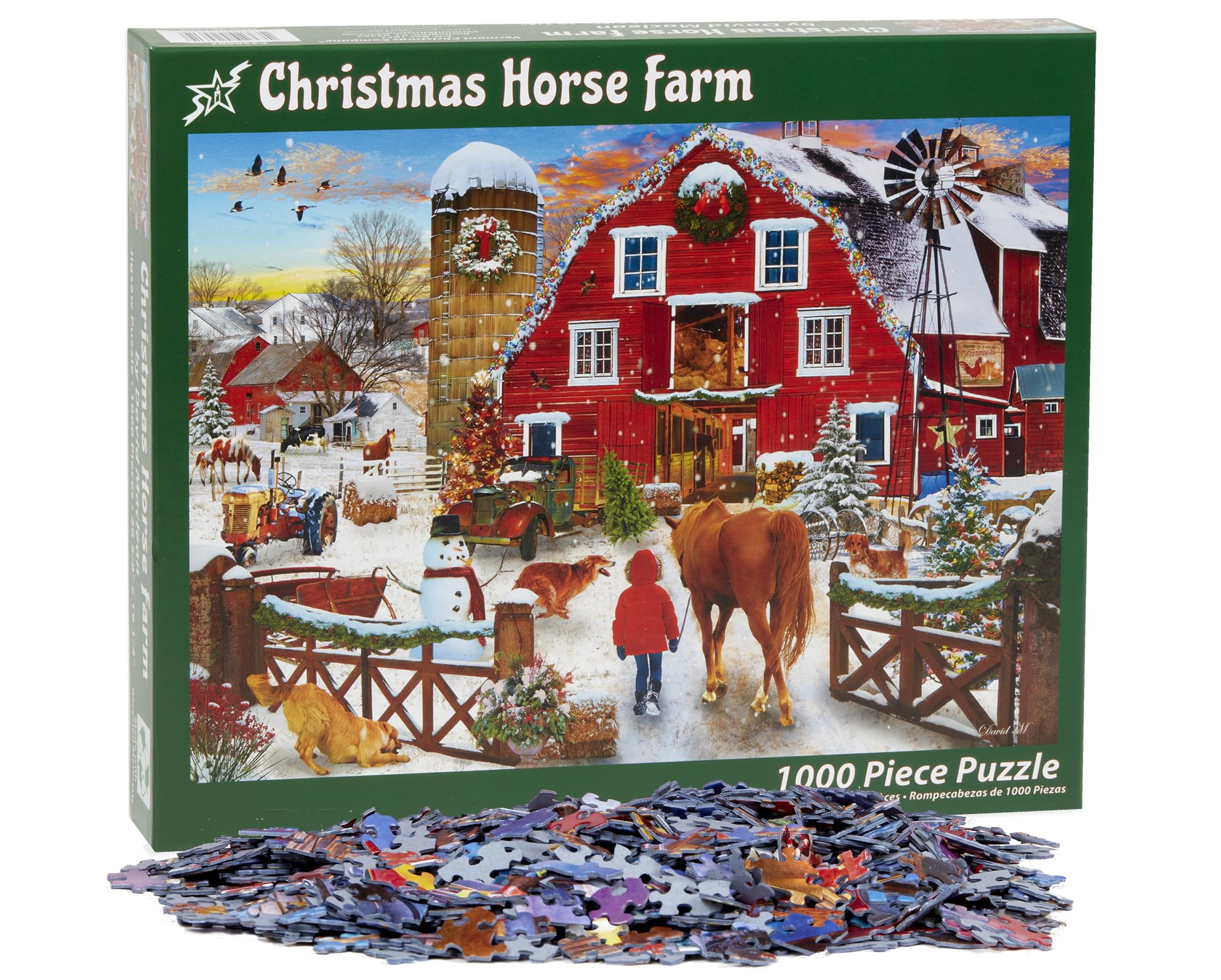 Vermont Christmas Company Puzzle "Christmas Horse Farm", 1000 Teile, komplett ineinandergreifende und zufällig geformte Teile, 67 x 49 cm