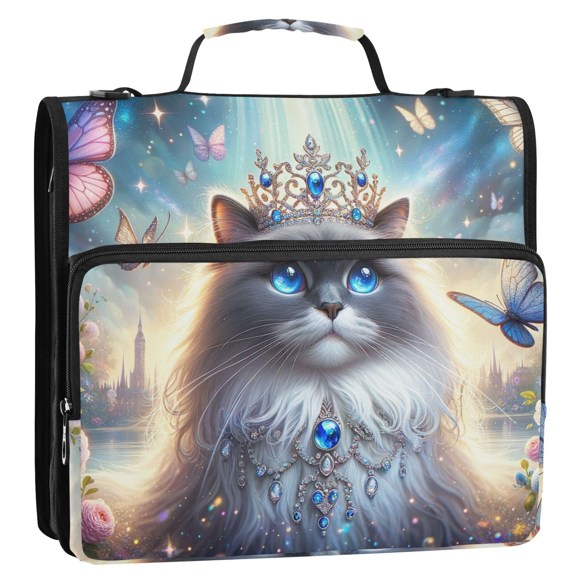 Zippered Binder Organizer Kitten Ragdoll Cat Cute 1 1/2 Inch 3 Ring Binders D Ring Basic Middle School Binder Bag with Strap Storage Portfolio Case with Handle