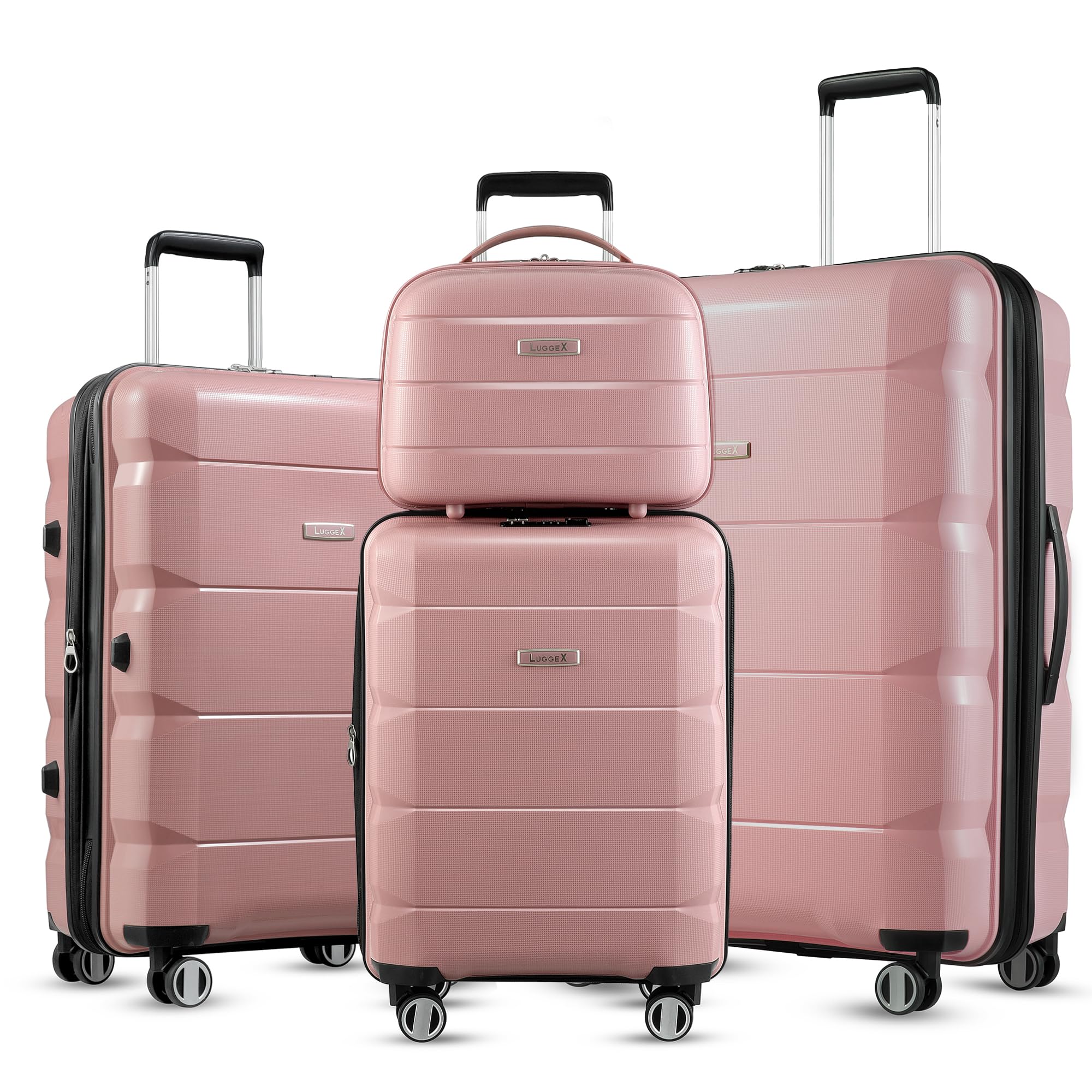 LUGGEX Pink Luggage Sets 4 Piece - PP Carry on Luggage Set with Spinner Wheels - Expandable Suitcase Set of 4
