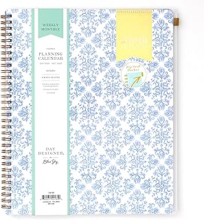 Blue Sky Day Designer 2026 Weekly and Monthly Planner Calendar, January 2026 - December 2026, 8.5" x 11", Flexible Cover With Zip Pouch, Durable Twin Wire Binding, Storage Pocket, Includes Stickers, Serenity Tile Blue