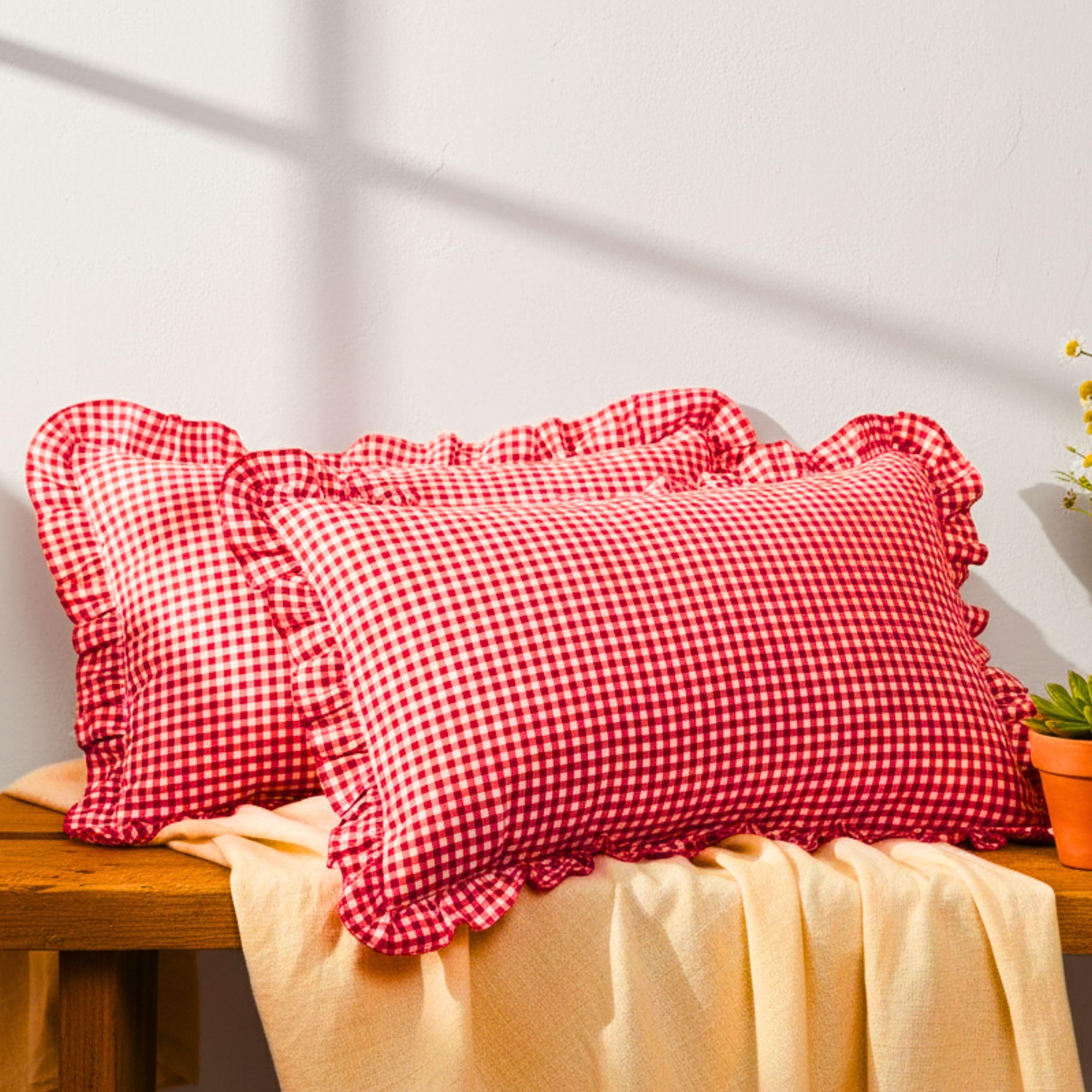 Red Pillow Covers - Set of 2 | Checkered Pillow Cases -1