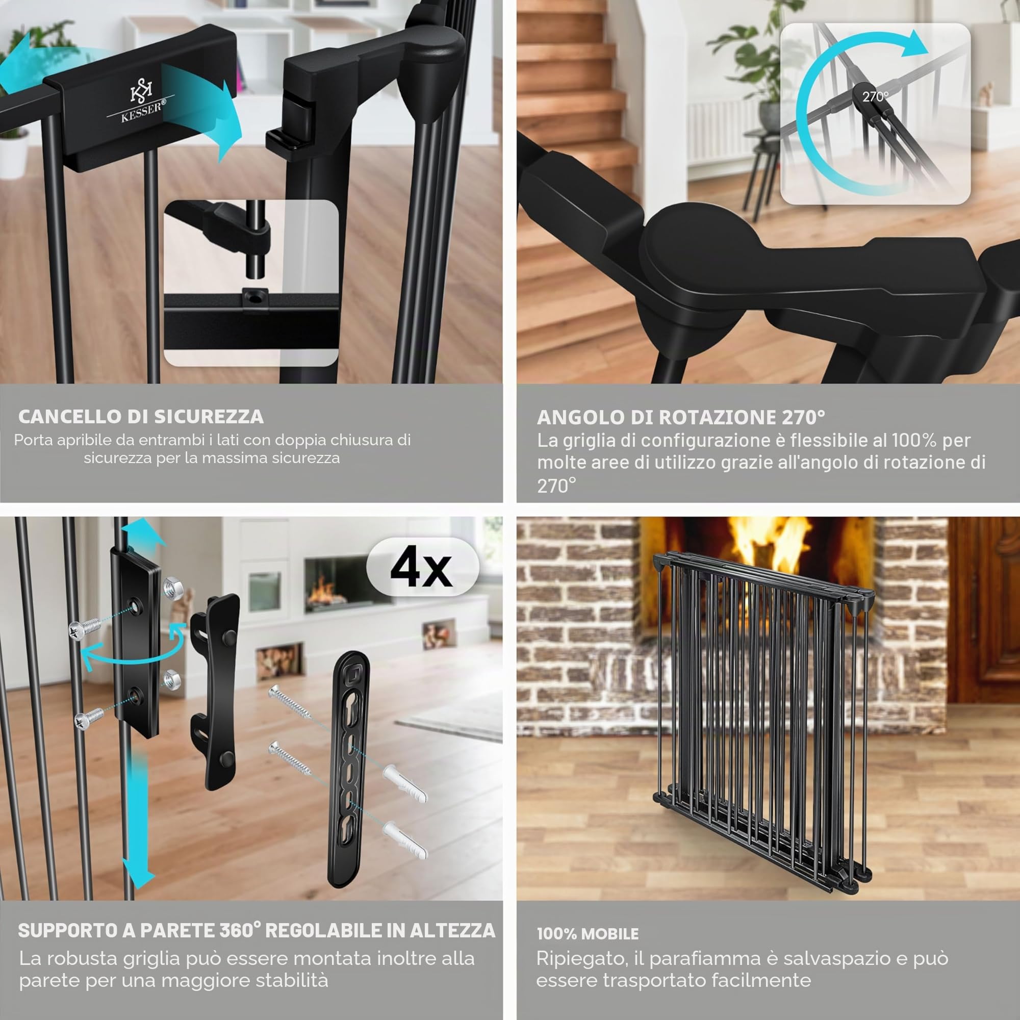 KESSER® Cancelletto di protezione per camino con porta in metallo, per sicurezza per bambini,