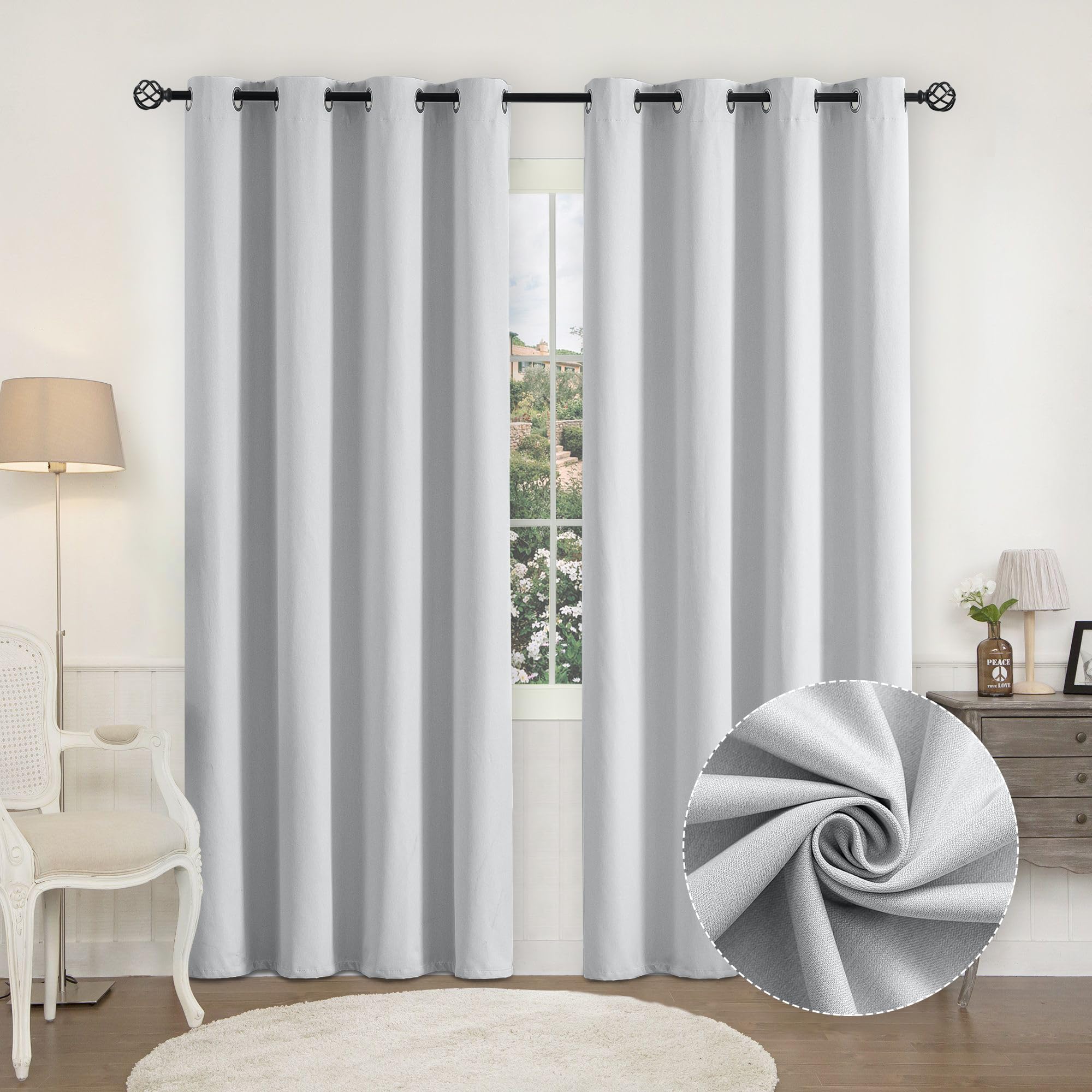 CUCRAF Cortinas térmicas con ojales, opacas, aislantes del calor, 137 x 117 cm, color blanco apagado, 2 unidades
