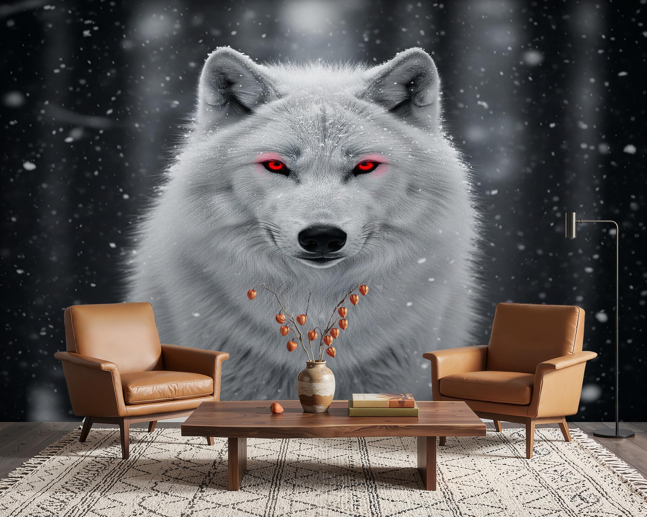 PaxGloz White Wolf 3D Wall Mural, Nature Wildlife Wallpaper for Living Room & Bedroom, Non-Woven Decorative Wall Art 416x254 cm