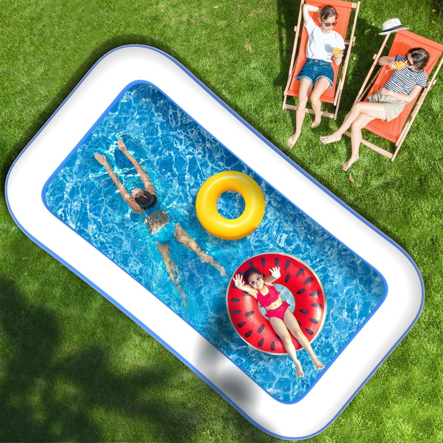 Large Inflatable Swimming Pool for Adults Kids - 130"x72"x22" Blow Up Pools Kiddie Pool with Pump, Oversized Thickened Family Inflatable Pools for Backyard Outdoor Garden Summer Water Party