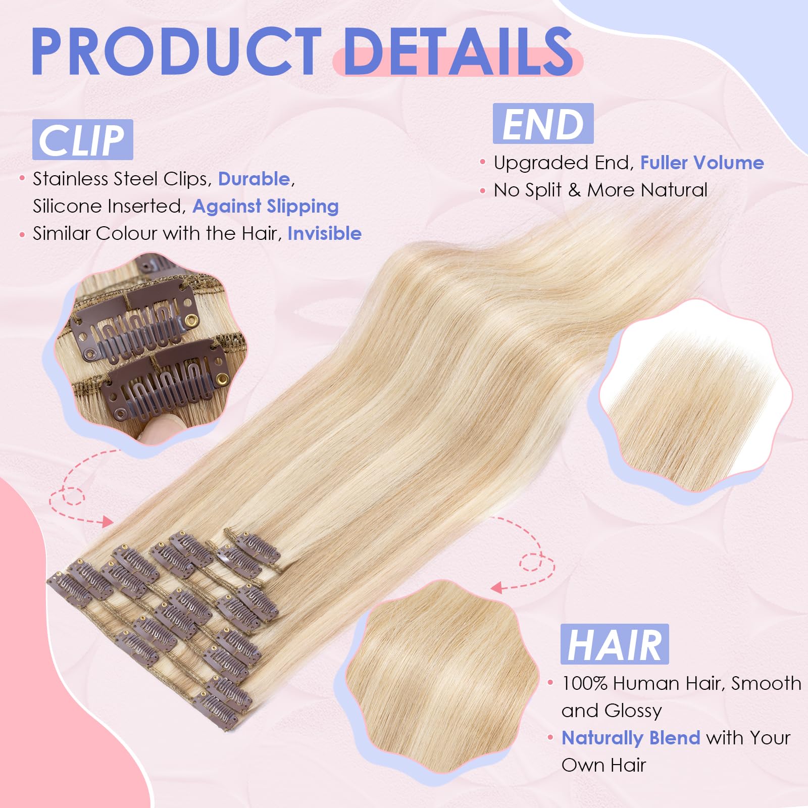 Elailite Hair Extensions Real Human Hair Clip in 8 Pcs Remy Natural Hair Full Head Straight - Image 3
