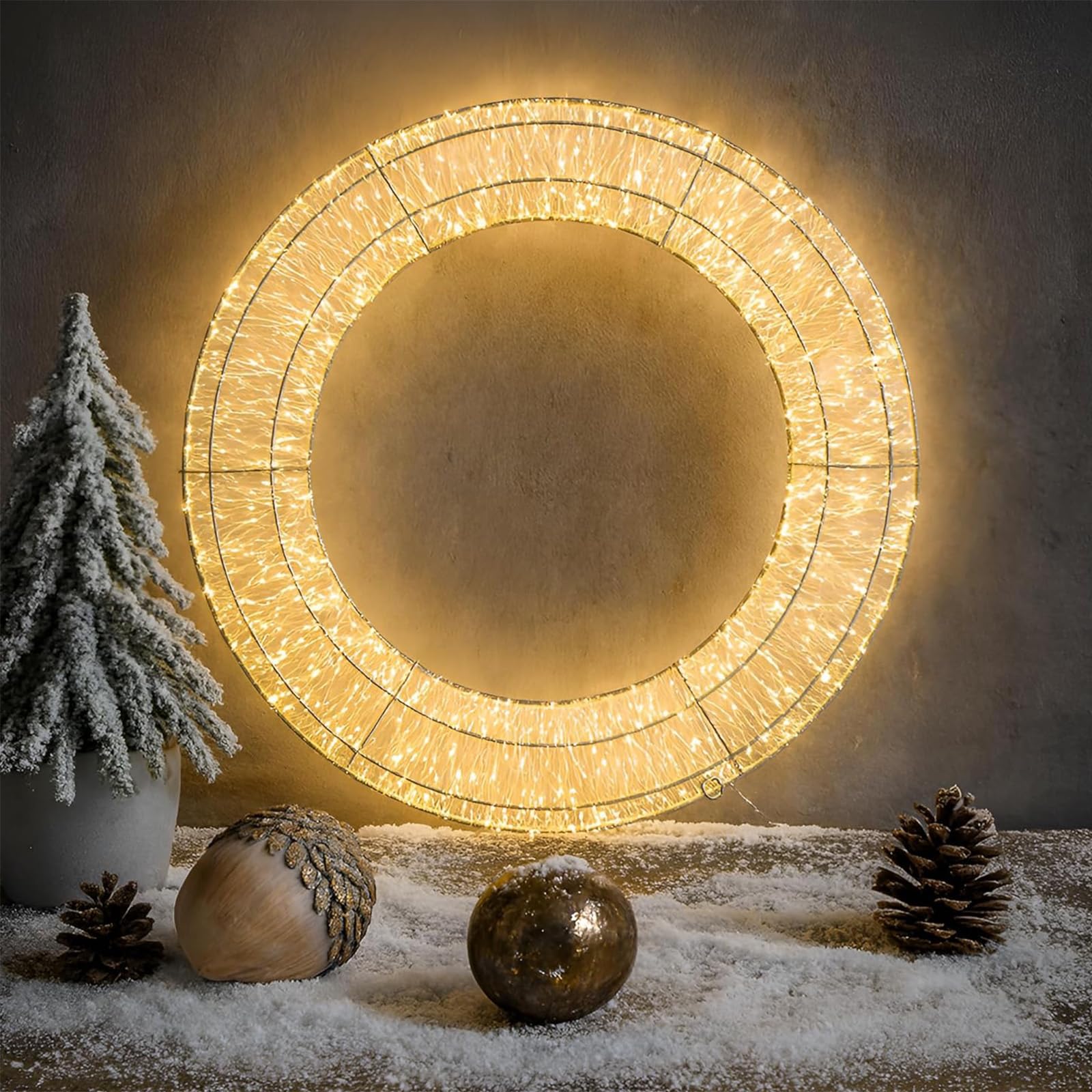 LED Lichterkranz 50 cm 1440 LEDs Warmweiß Timer Weihnachtskranz Leuchtkranz | BURI LED-Drahtkranz IP44 für Tür, Fenster und Außenbereich mit Timer als stimmungsvolle Weihnachtsbeleuchtung außen