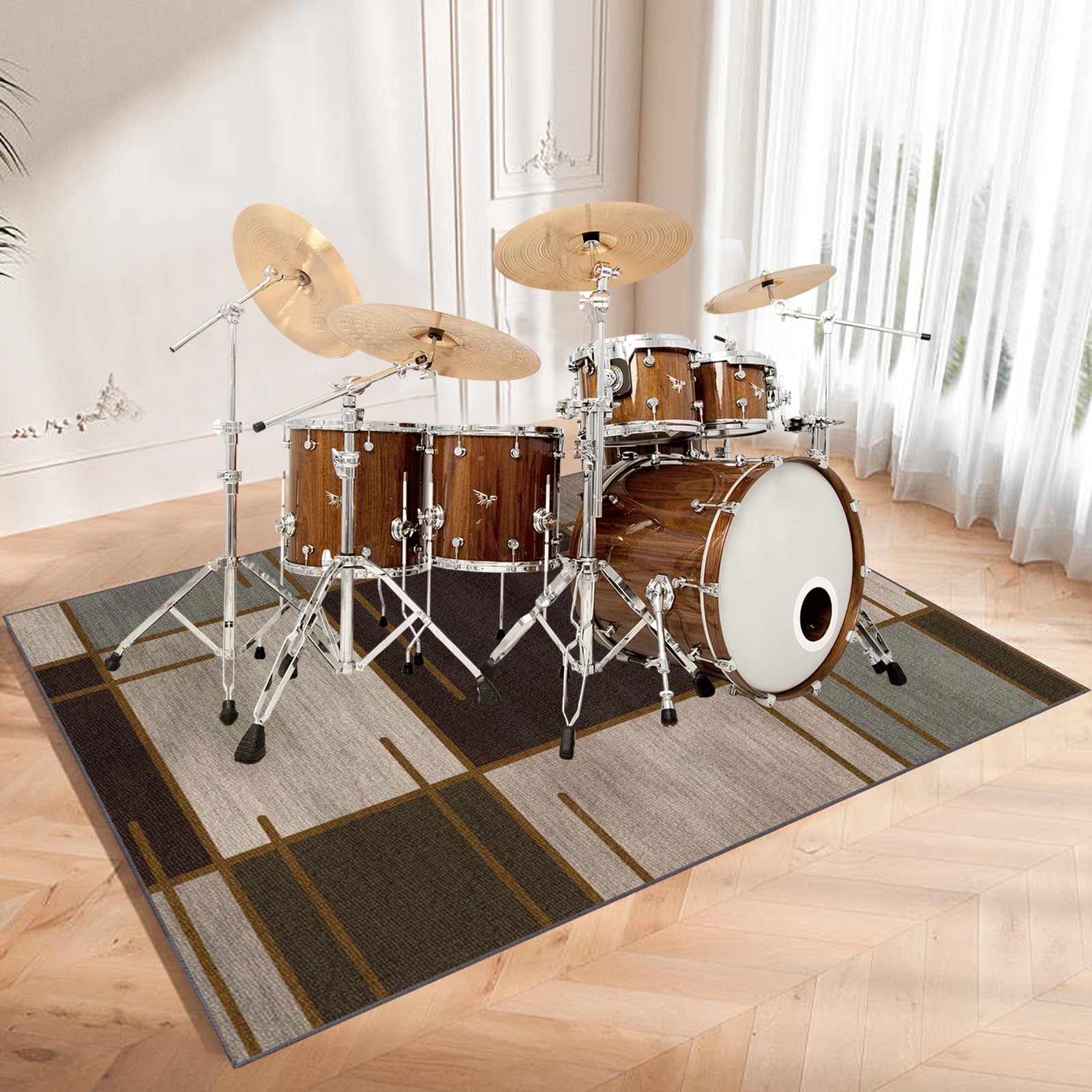 Tappeto Batteria Insonorizzato, Tappetino per Batteria Elettronica, Tappeti Antiscivolo 200 x 180 cm Tappetini Strumenti Musicali Drum Carpet per Rullante Grancassa Tamburo Jazz Batteria
