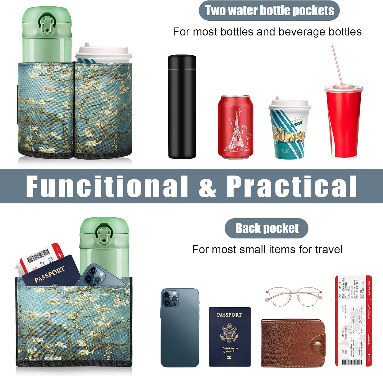 ACdream Luggage Cup Holder, Suitcase Drink Carrier, Free Hand Portable Water and Coffee Caddy Attachment, Flight Attendant Gift Gadgets, Airport Travel Accessories for Airplane, Almond Blossom