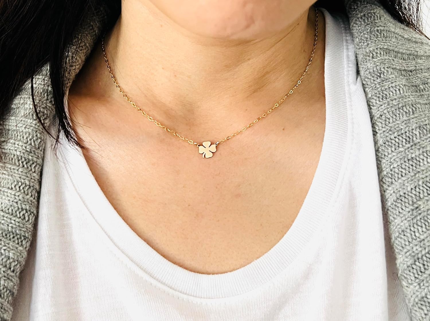 Tiny Four Leaf Clover Necklace – 14k Gold Fill, Sterling Silver, or Rose Gold Fill – Dainty Lucky Charm Pendant – Handmade Minimalist Jewelry for Women – Gift for Her