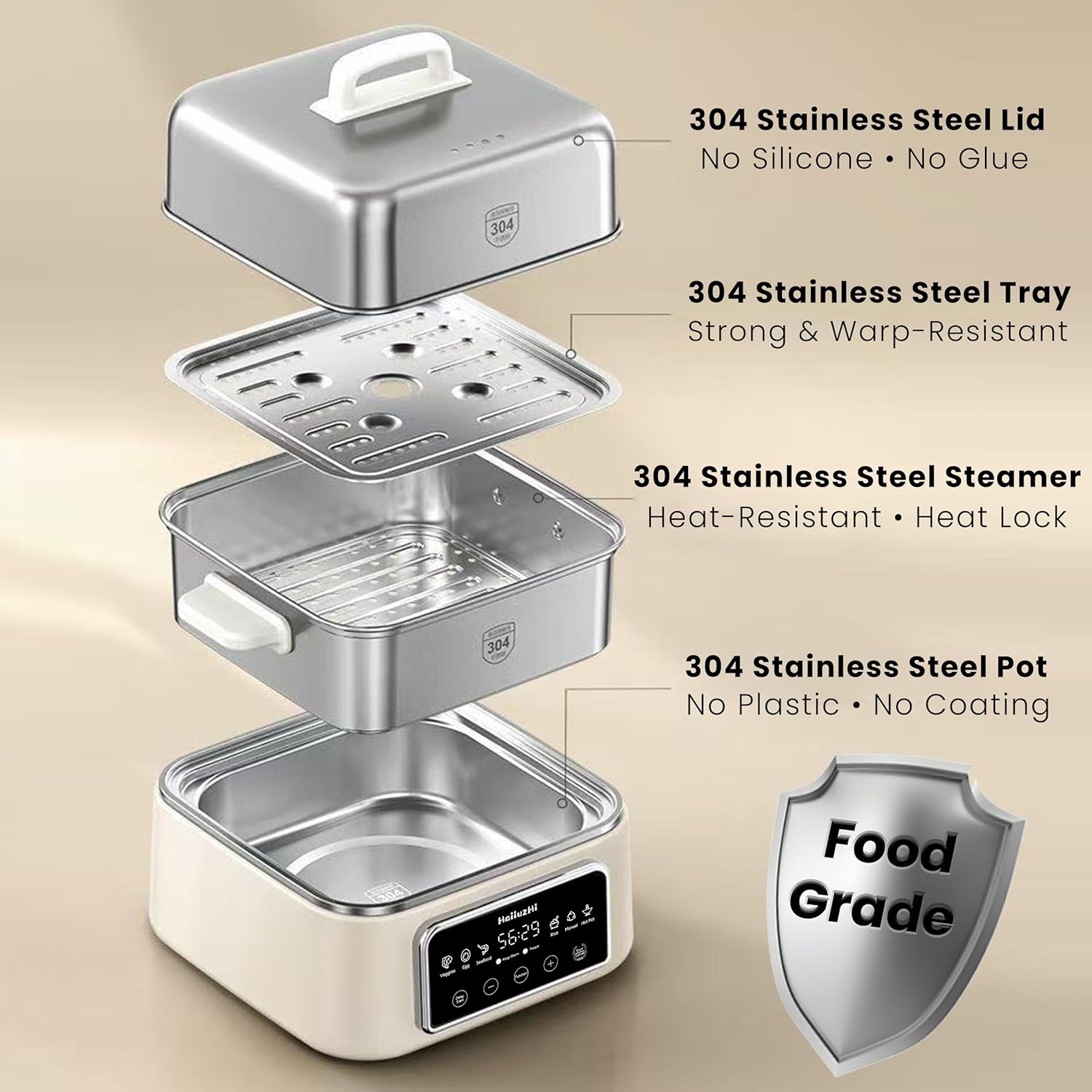 Electric Food Steamer 12.7 QT, Double-Tier 8-in-1 Vegetable & Meal Steamer, Stainless Steel, Timer & Keep Warm, Boil-Dry Protection, Healthy Cooking Kitchen Steamer - Image 5