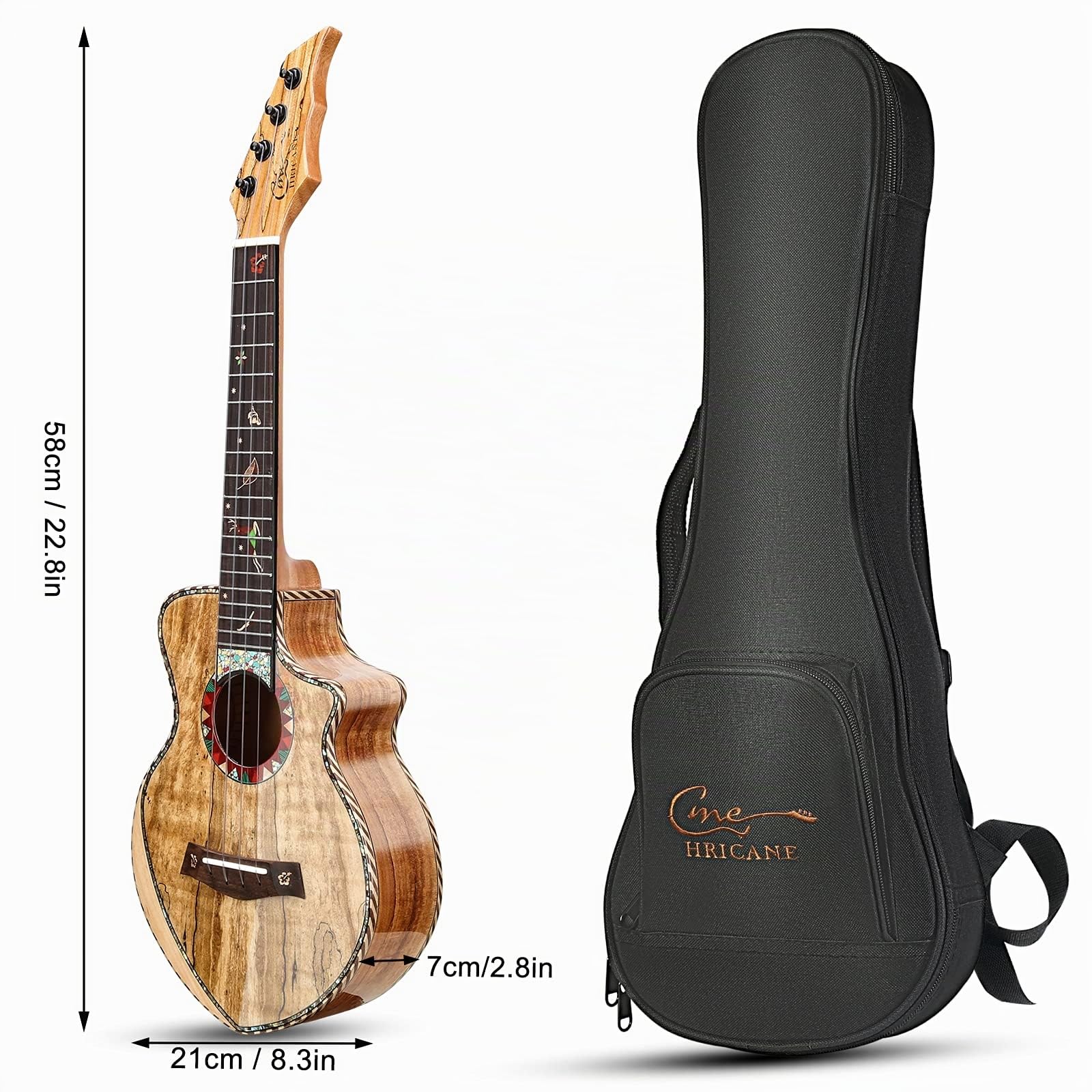 Ukulélé de concert en érable de haute qualité, ukulélé professionnel lisse brillant ultra fin Hawaï Ukele Concert Instruments de musique de concert 23 pouces avec étui