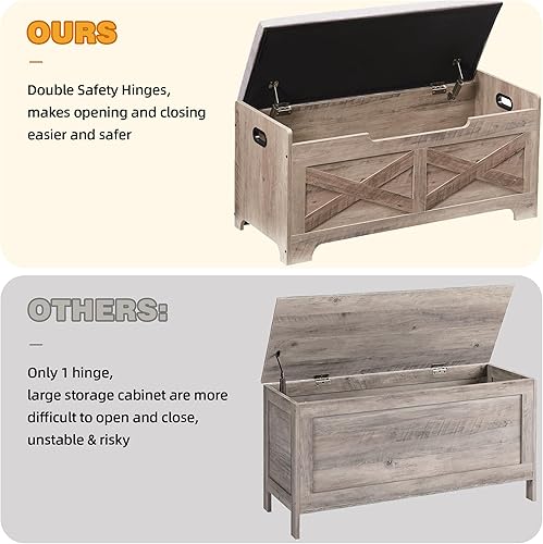 Miniatura 8 de GAOMON Baúl de almacenamiento, baúl de almacenamiento superior con 2 bisagras de seguridad, organizador estilo granero, banco de entrada de madera