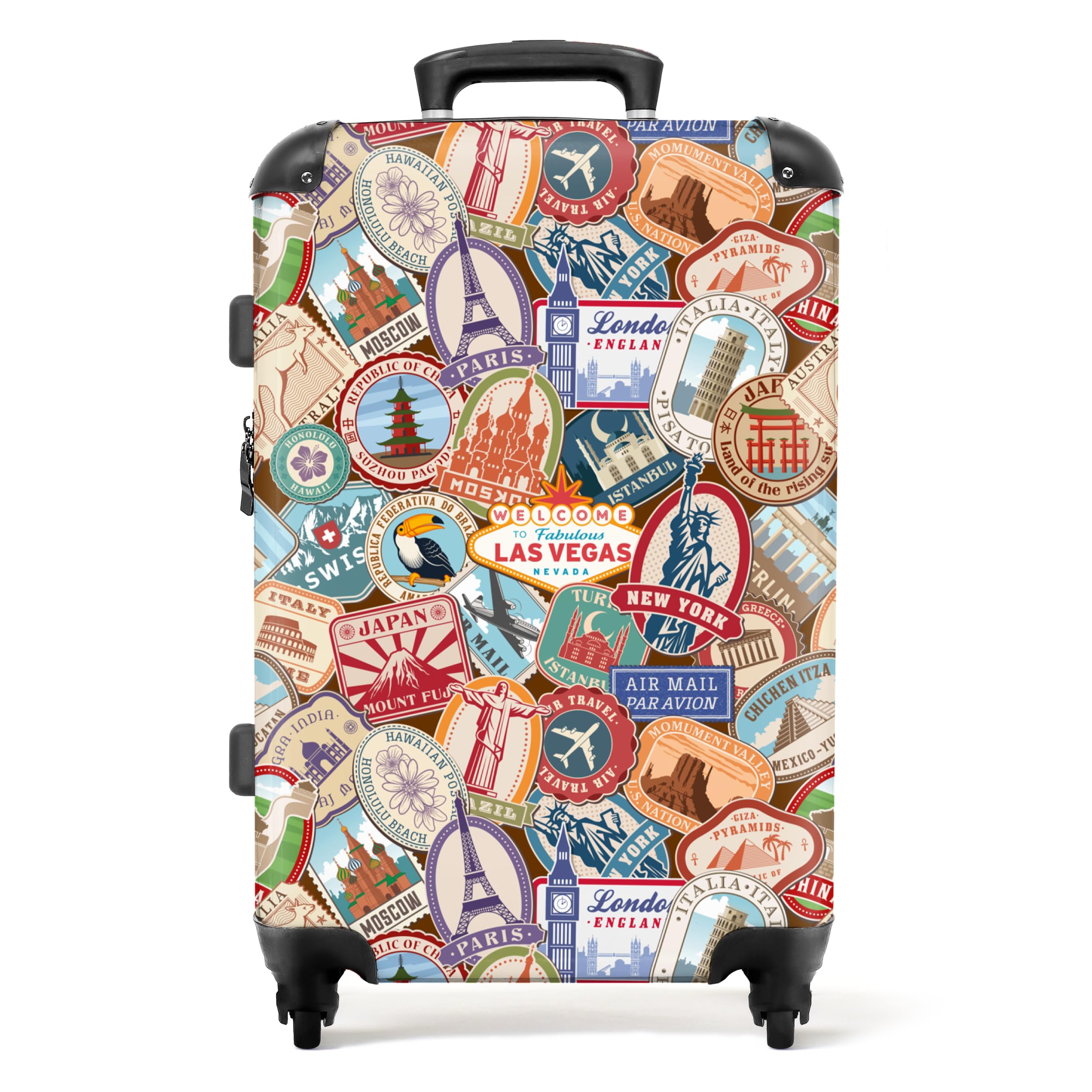 NoBoringSuitcases.com® Handgepäck, Hartschalenkoffer mit TSA Schloss, Trolley, Reisekoffer, Carry on, Rollkoffer, Klein oder Mittelgroß Mehrfarbig