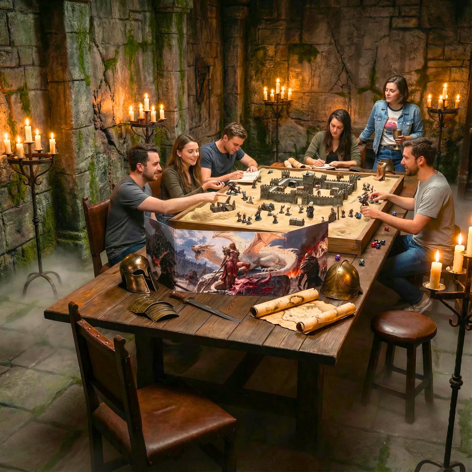 DND 5e DM ekran 8-panelowy sztuczna skóra deluxe z kołyszącymi się kieszeniami na mokro i Dungeon Master Cheat Sheets Dungeons and Dragons GM Terrain Accessories D&D prezent dla mistrzów gier TTRPG