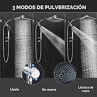Vista 2 de Veken Cabezal de ducha de lluvia de alta presión con mango, cabezales de ducha de mano con modos de pulverización múltiple, combo de lluvia