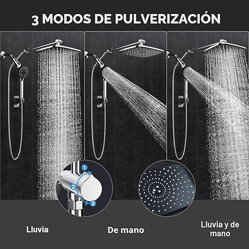 Miniatura 2 de Veken Cabezal de ducha de lluvia de alta presión con mango, cabezales de ducha de mano con modos de pulverización múltiple, combo de lluvia