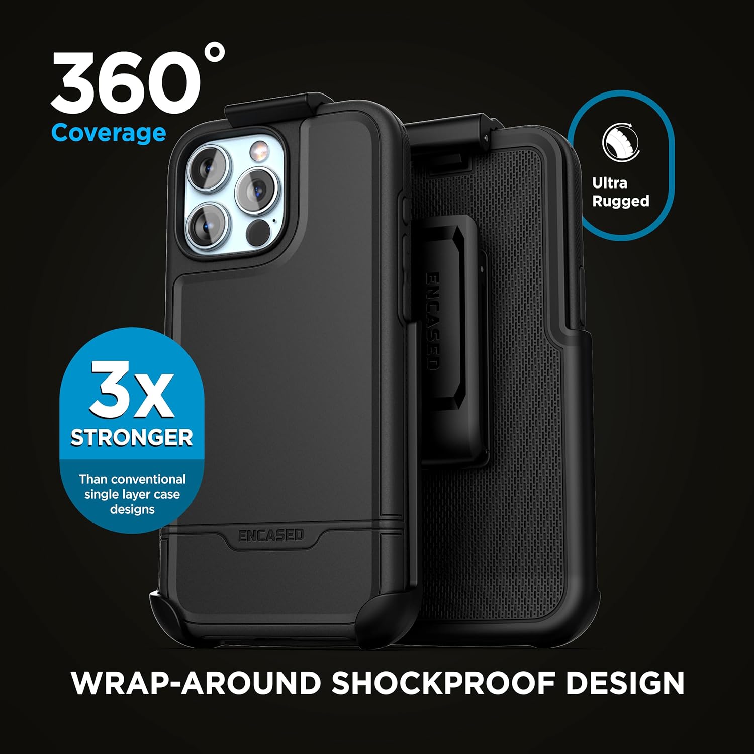 Encased Belt Case Designed for iPhone 16 PRO (2024) - Compatible with MagSafe, [Military-Grade] Hybrid Dual-Layer Cover, Built-in Magnetic Ring, Phone Holster Clip (Rebel Series) - Image 9