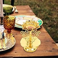 Vista 3 de 2 portavelas de loto de aleación dorada, soporte de lámpara de mantequilla budista para meditación, altar del hogar y decoración del templo, diseño