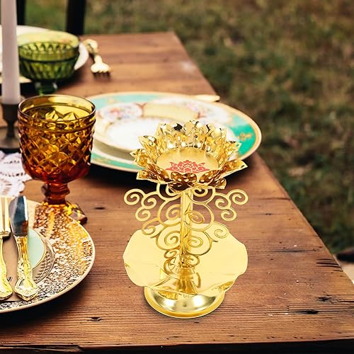Miniatura 3 de 2 portavelas de loto de aleación dorada, soporte de lámpara de mantequilla budista para meditación, altar del hogar y decoración del templo, diseño
