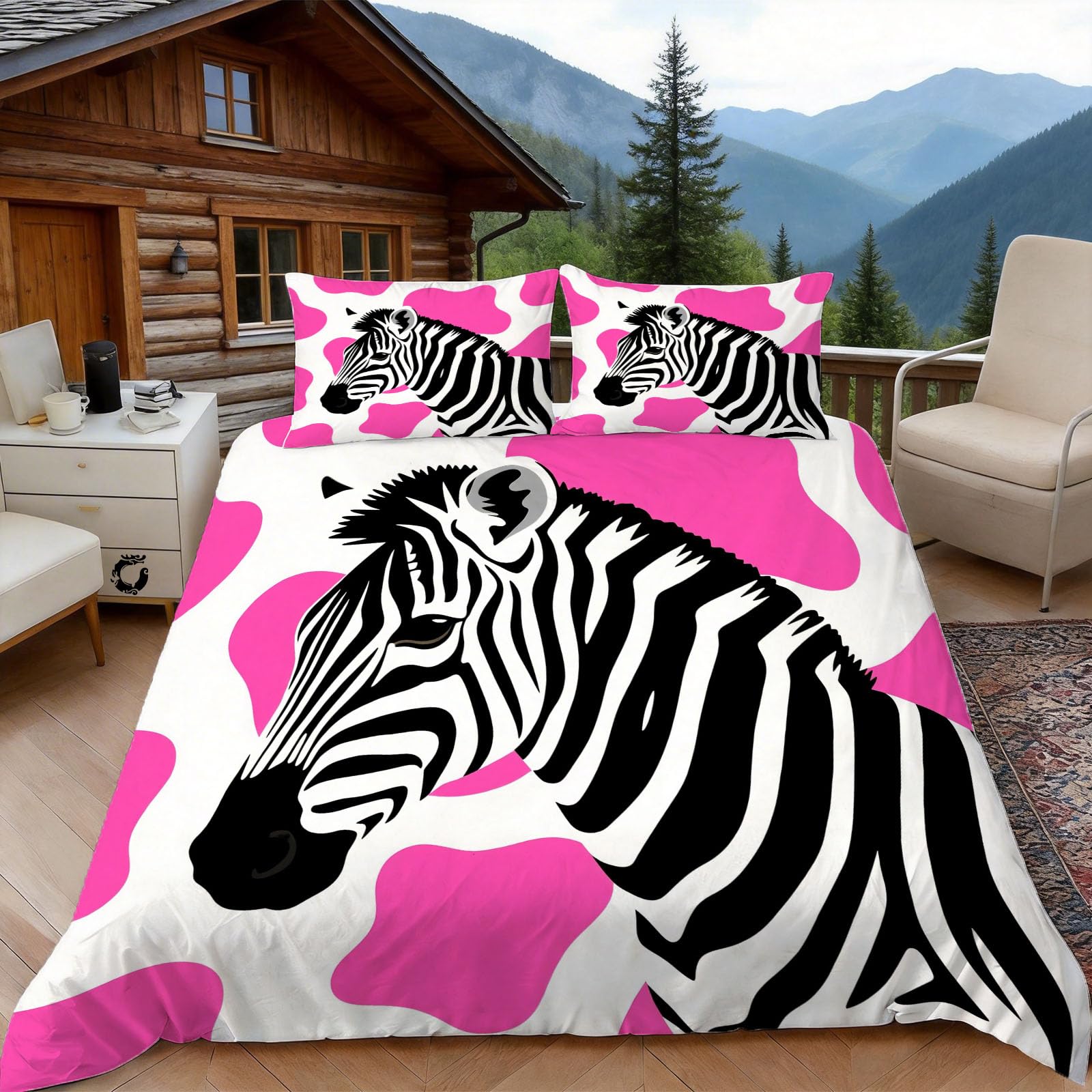 Housse de couette zèbre 140x200 cm : parure zippée anti-plis pour lit 1 personne