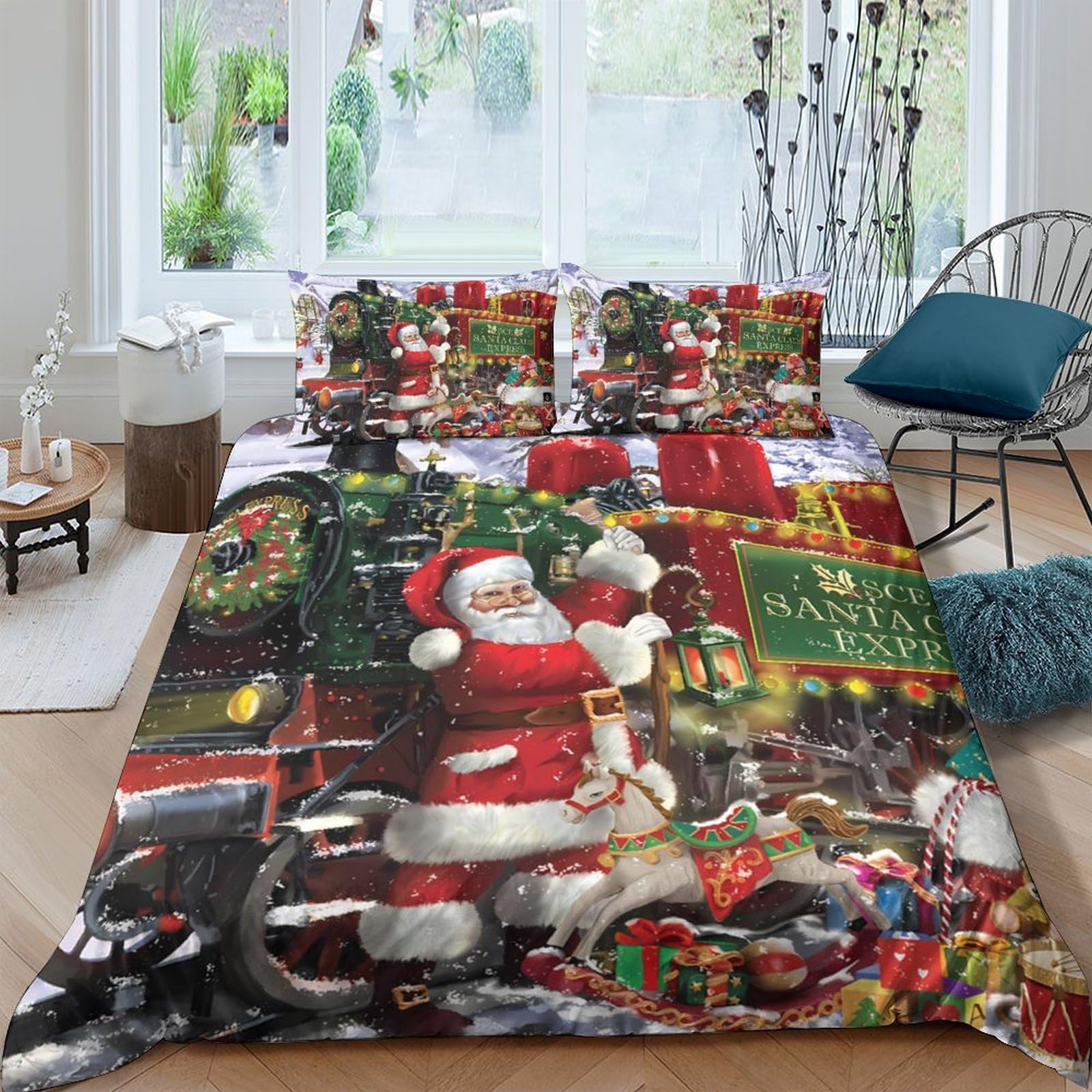 Ctjqhvkz Style-7 3D Printed Christmas Santa Fitted Sheet Microfiber Festive Reindeer Bed Cover For Bedroom Guest Room Decor Single（135X200cm）