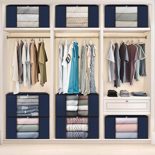 Miniatura 6 de Fab totes Paquete de 10 bolsas de almacenamiento plegables de tela gruesa, contenedores para organizar dormitorio, armario, ropa, edredón,