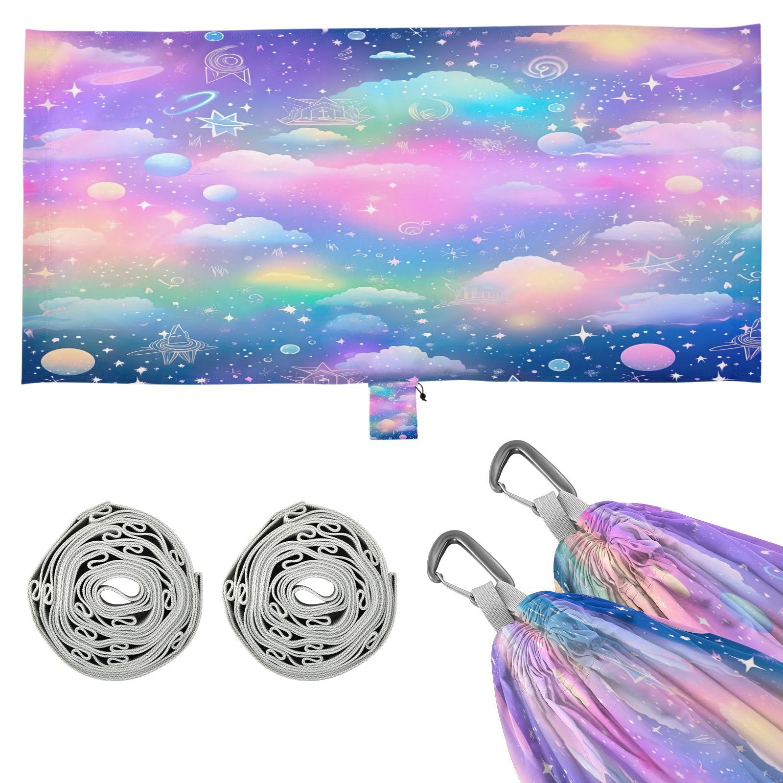 SDMKA Dreamy Clouds Camping Hammock, 330 lbs with 2 Tree Straps, Carry Bag, Single Portable Hammock for Outdoor/Indoor, Hiking, Beach, Backpacking, Travel