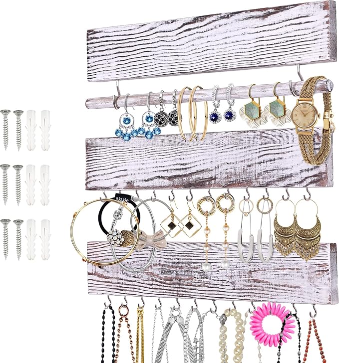 Rustic Jewelry Display Organizer for Wall Wall Mounted Jewelry Holder