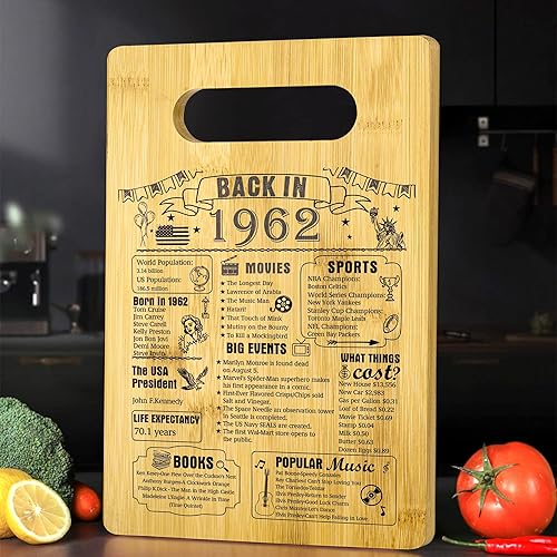 Regalos de cumpleaños número 61 para mujeres u hombres, tabla de cortar del año 1962, decoración del hogar, aniversario 61 años, regalos de