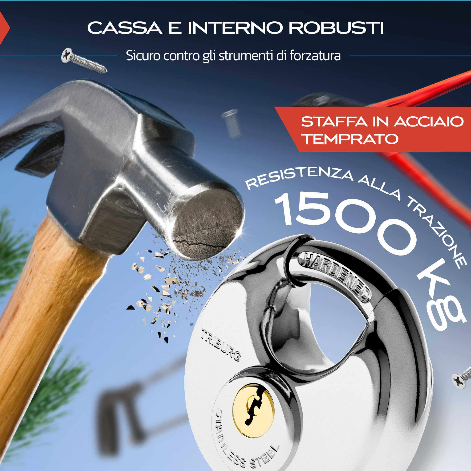 Serratura per rimorchio TRIBURG incl. serratura rotonda + tappo di protezione per gancio di traino GRATUITO - Sicurezza robusta per rimorchi agganciati e sganciati - Serratura per timone