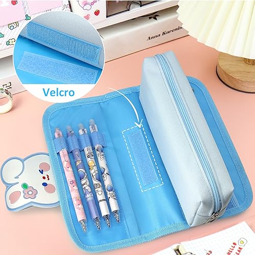 Miniatura 4 de Estuche para lápices, estuche de gran capacidad con bonito patrón de dibujos animados, dos en uno, con velcro, desmontable, bolsa para lápices