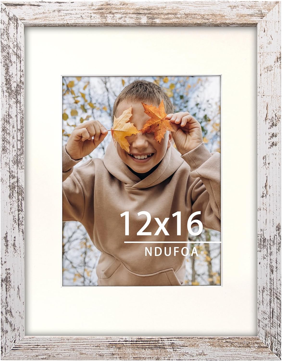12x16 Picture Frame, Display Photos 8.5x11 with Mat or 12x16 without Mat, Poster Frame for Wall and Tabletop, Distressed White - Amazon product rated Grade B