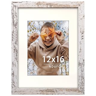 12x16 Picture Frame, Display Photos 8.5x11 with Mat or 12x16 without Mat, Poster Frame for Wall and Tabletop, Distressed White - Amazon product rated Grade A