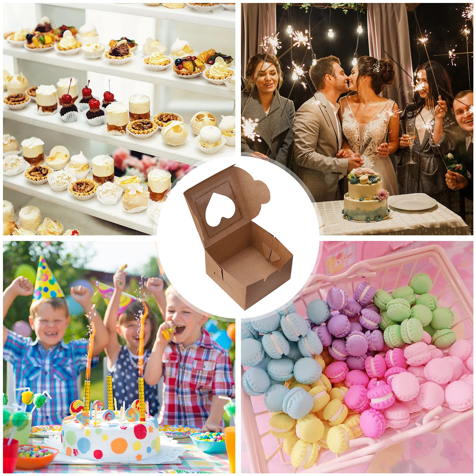 Buy 20 Pack Brown Kraft Bakery Boxes 4 Inch Small Cake Boxes with Clear