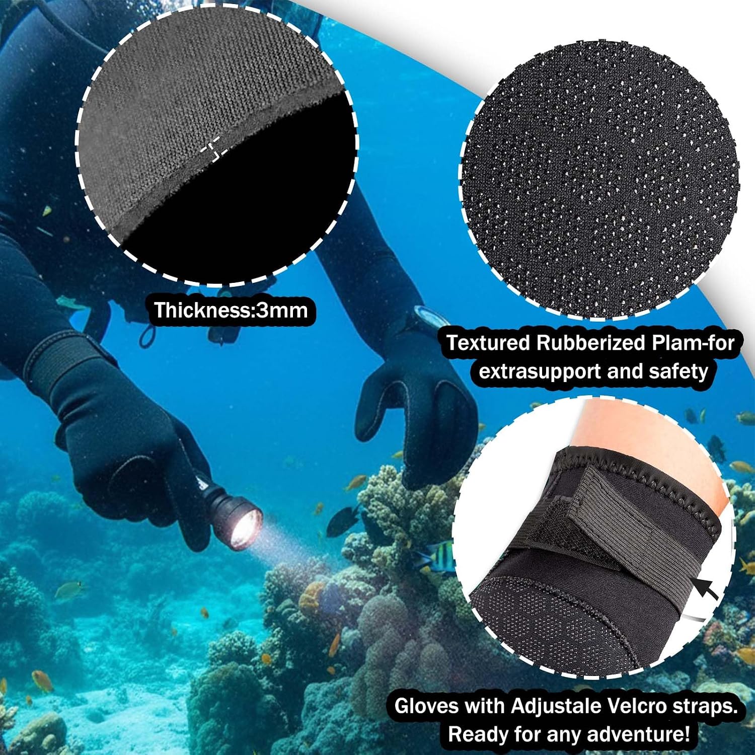 3mm Neoprene Wetsuit Gloves for Diving, Thermal Anti Slip Scuba Gloves for Men Women, Warm Protective Gloves for Snorkeling Swimming Surfing Kayaking Fishing and Water Sports