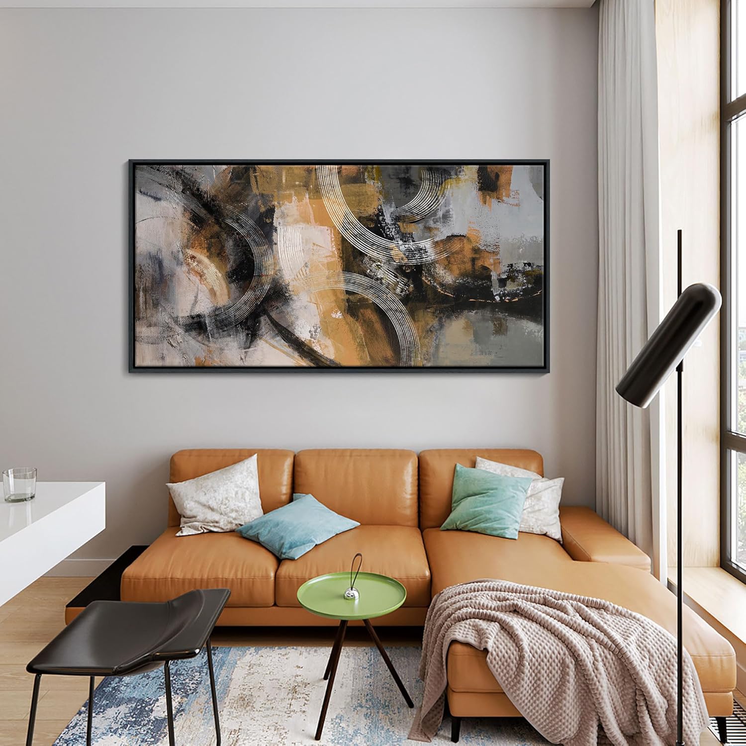 KLAKLA Large Canvas Abstract Wall Art for Living Room-Pictures for Living Room, Modern Art Wall Decor, Office Wall Art, Orange, Gray & Yellow Artwork, Bedroom Decor 29×58IN - Image 3