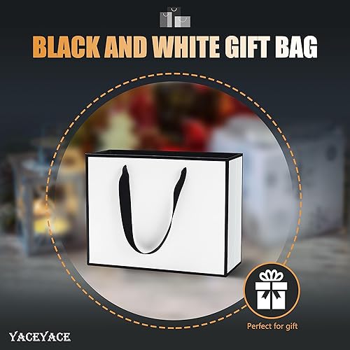 Miniatura 2 de YACEYACE 20 bolsas de regalo de tamaño mediano en blanco y negro con asas de cinta, bolsas de bienvenida de boda de papel grueso