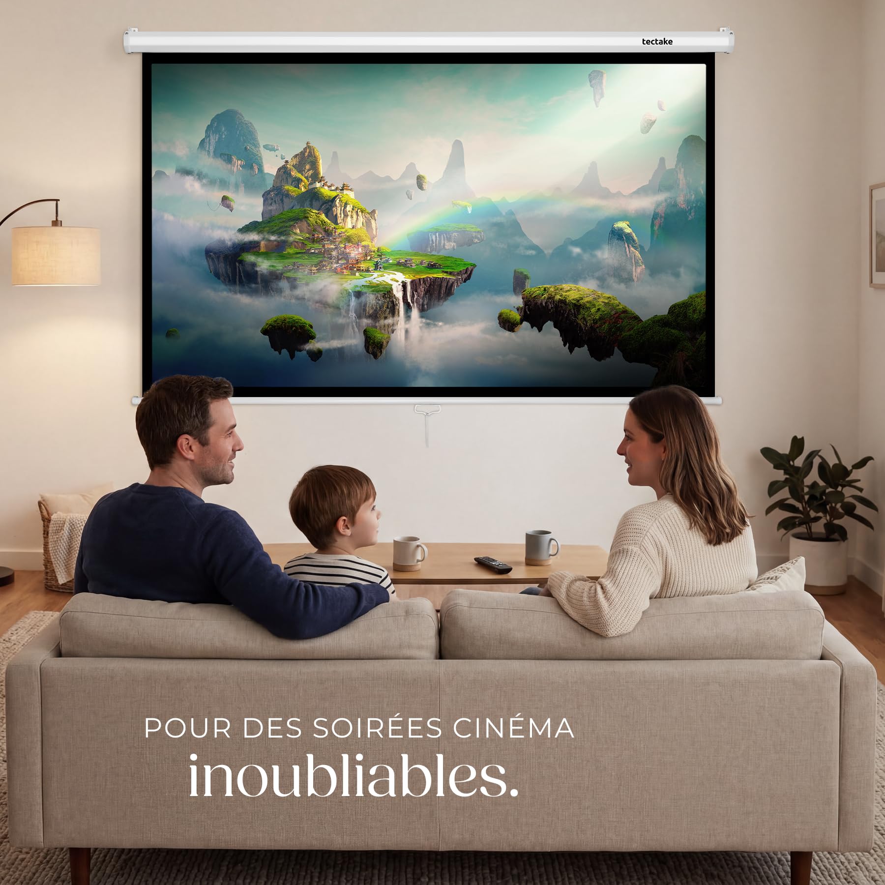 tectake® Écran de Projection pour Mur ou Plafond, 186x105 cm, Ecran videoprojecteur Format 16:9, Toile videoprojecteur 4K, HD, Full HD, Ultra HD, Ecran de Projection Toile projecteur Écran projecteur