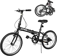 Superday 20 Inch 7-Speed Folding Bike - Lightweight Foldable Commuter for Adults with V-Brakes & Adjustable Stem (Black/White/Blue/Pink)