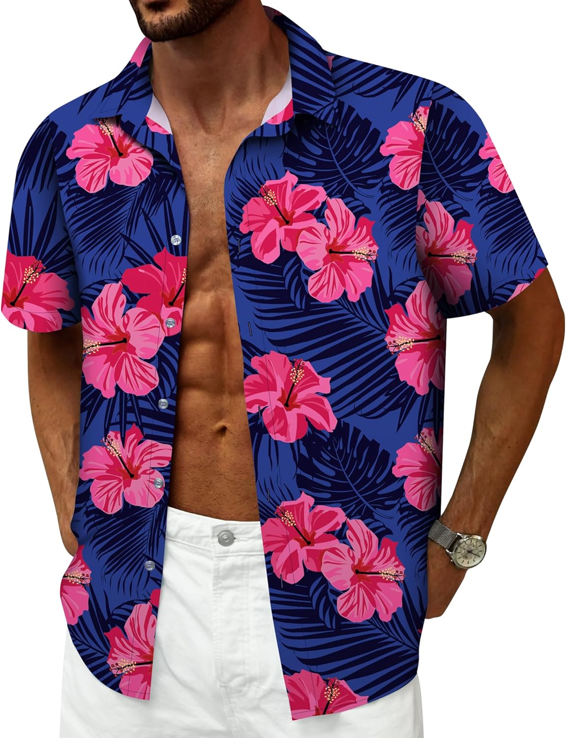 Hawaiian Shirt for Men, Tropical Shirts Casual Summer Button Down Short Sleeve Floral Shirt Vacation Outfits Cruise Shirt - Image 3