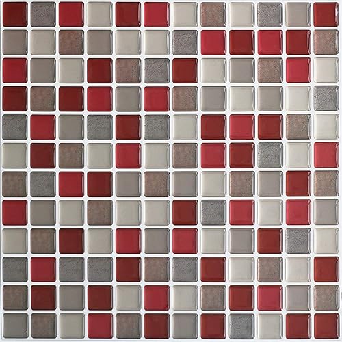 Miniatura 8 de HyFanStr Adhesivos de azulejos de mosaico 3D para despegar y pegar, decoración del hogar para cocina, baño, 9.26 x 9.26 pulgadas (paquete de 4)