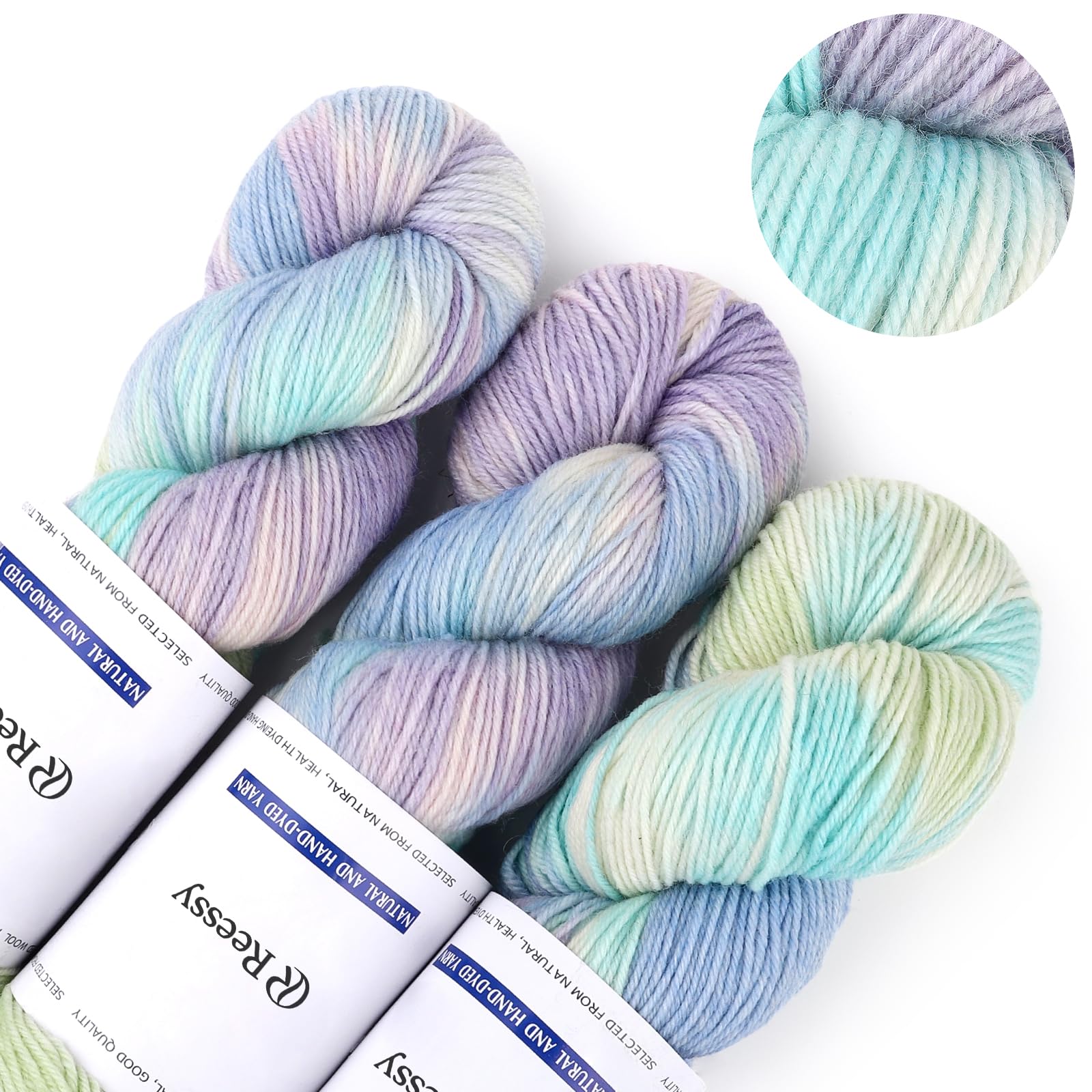 Reessy DK Double Knitting Wool - 3×100g Gradient Yarn Wool 52%, Cashmere 10%, Polyester 38%, 810m Multi Coloured Yarns Hand Dyed Cashmere Yarn for Knitting Socks Sweater Shawl-Indigo Blue