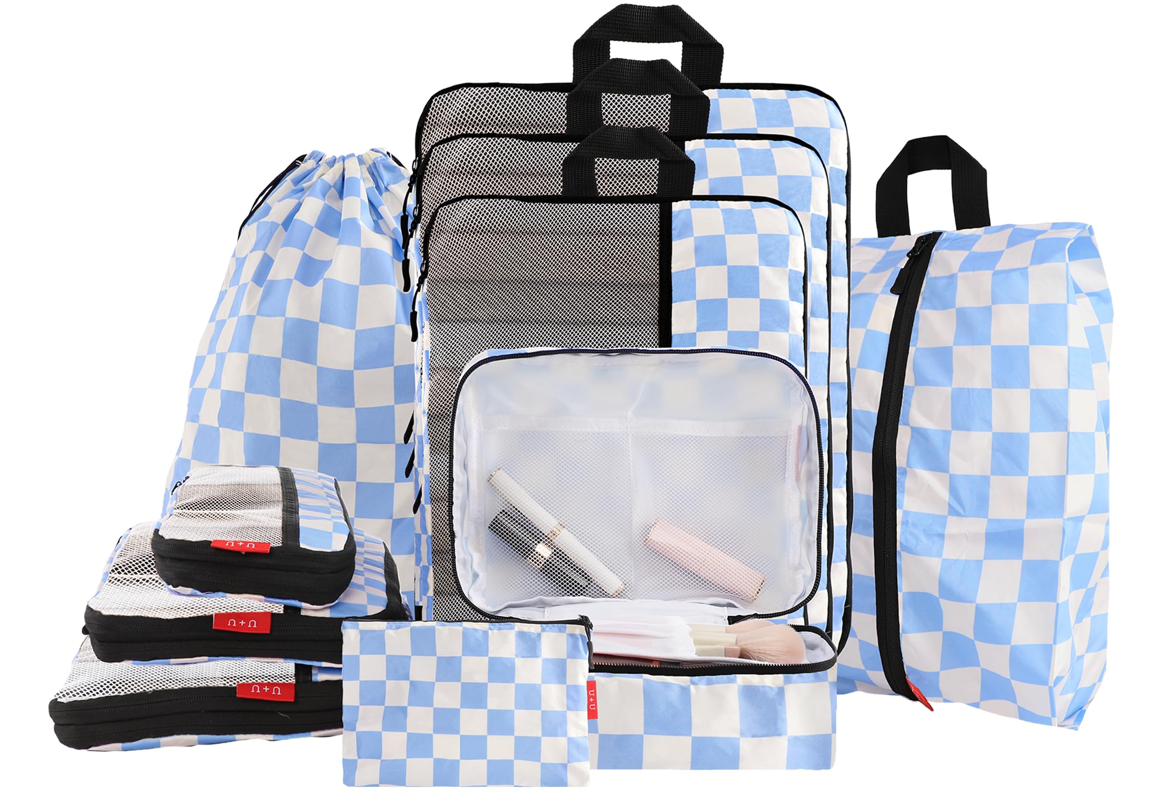 U+U 10 Set Compression Packing Cubes - Ultralight Travel Organizers with Laundry Bag and Cosmetic Bag, Space-Saving Suitcase Organizer for Travel,