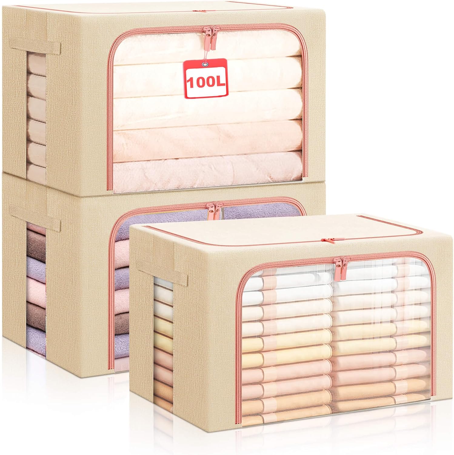 Tickjoy 100L Clothes Storage Organizer 3 Pack Metal Frame