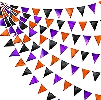 Vista 30 de Decoración de fiesta de tela metálica negra y naranja con banderines triangulares, banderines para graduación, Halloween, otoño, otoño, Acción